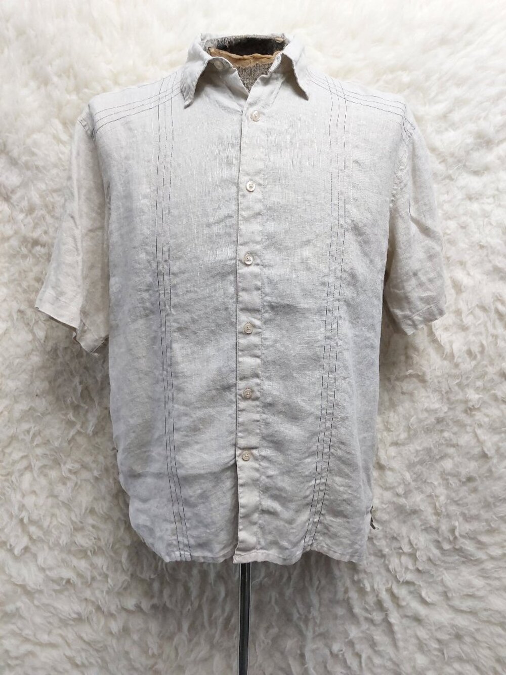 Bruno New York Gray Cotton Gray Washable Linen Short-Sleeve Guayabera Shirt L